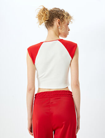 Slogan Baskılı Crop Reglan Kol Tişört