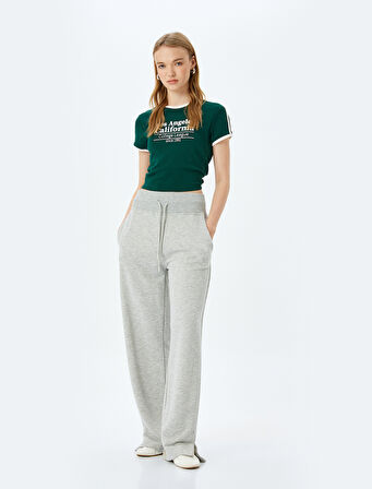 Slogan Baskılı Bisiklet Yaka Kısa Kollu Biyeli Slim Fit Tişört