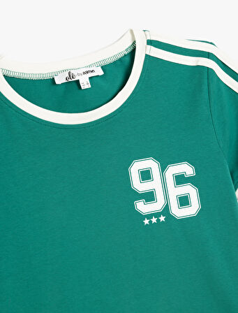 Kolej Baskılı Biyeli Bisiklet Yaka Kısa Kollu Slim Fit Tişört