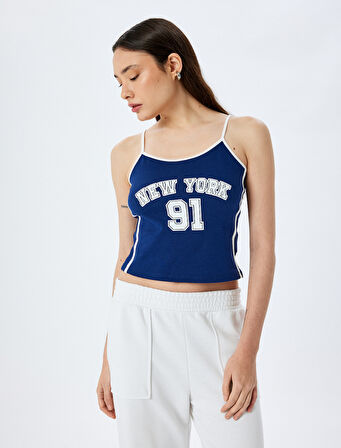 Kolej Baskılı İnce Askılı Slim Fit Crop Atlet