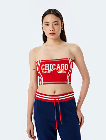 Slogan Baskılı Straplez Kolsuz Crop Atlet