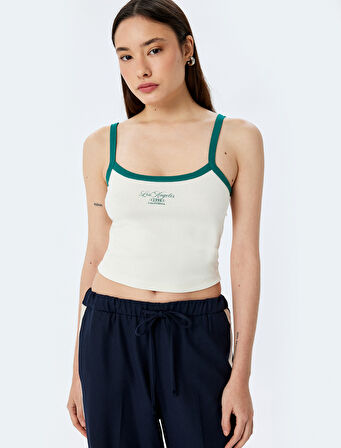 İnce Askılı Biyeli Slim Fit Crop Baskılı Atlet