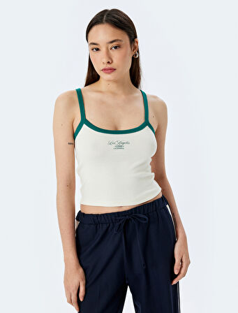 İnce Askılı Biyeli Slim Fit Crop Baskılı Atlet