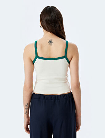 İnce Askılı Biyeli Slim Fit Crop Baskılı Atlet