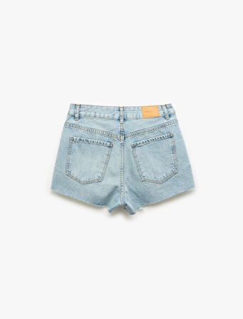 Yüksek Bel Rahat Kesim Pamuklu Yırtık Mini Denim Şort