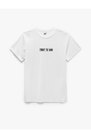 Kısa Kollu Bisiklet Yaka Slogan Baskılı Spor Tişört