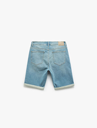 Katlamalı Paça Bermuda Slim Fit Denim Şort