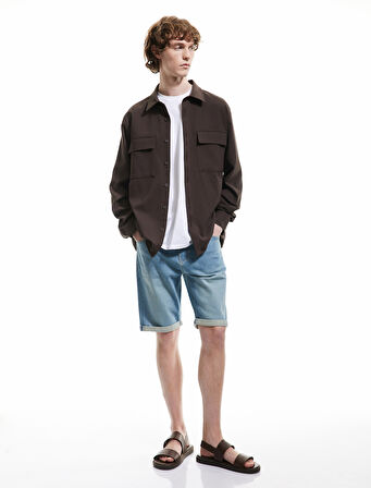 Katlamalı Paça Bermuda Slim Fit Denim Şort