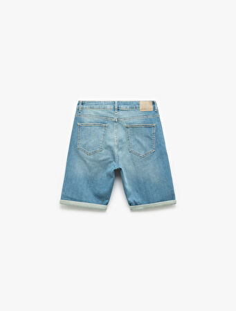 Katlamalı Paça Bermuda Slim Fit Denim Şort