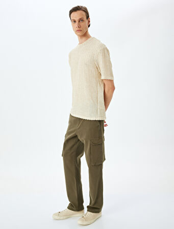 Normal Bel Pamuklu Düğmeli Kargo Cepli Pantolon