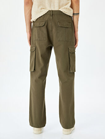 Normal Bel Pamuklu Düğmeli Kargo Cepli Pantolon