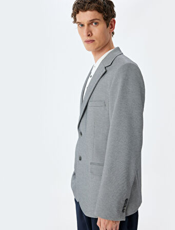 Cep Detaylı Pamuk Karışımlı Mono Yaka Slim Fit Blazer Ceket