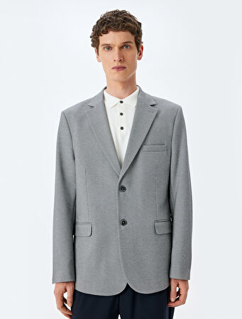 Cep Detaylı Pamuk Karışımlı Mono Yaka Slim Fit Blazer Ceket