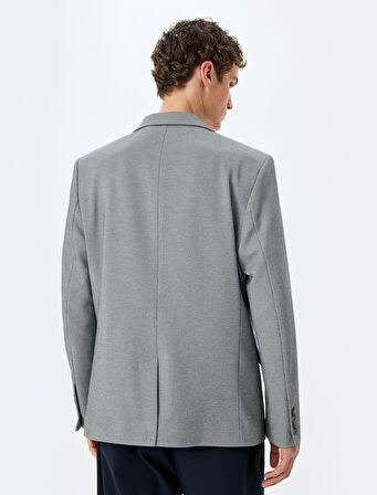 Cep Detaylı Pamuk Karışımlı Mono Yaka Slim Fit Blazer Ceket