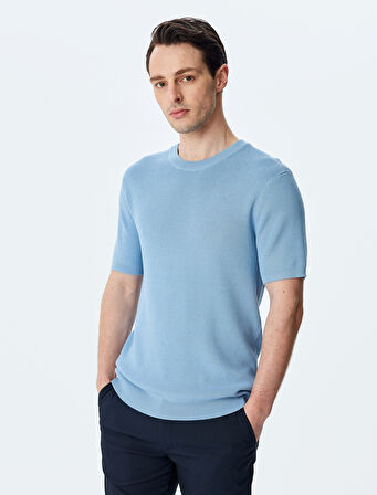 Bisiklet Yaka Regular Fit Viskon Karışımlı Kısa Kollu Triko Tişört