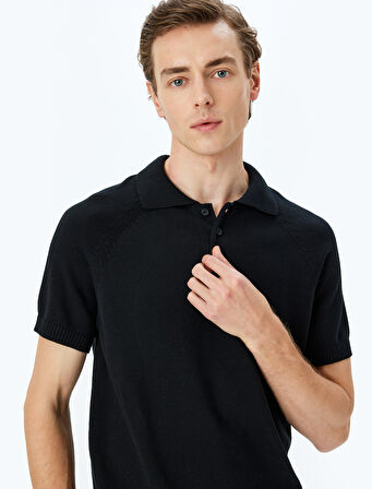 Pamuklu Düğmeli Polo Yaka Kısa Kollu Triko Tişört