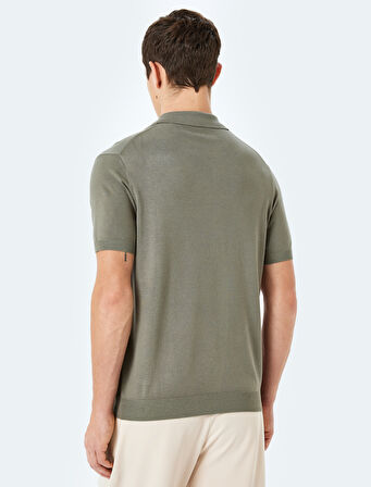 V Polo Yaka Viskon Kısa Kollu Triko Tişört