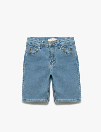 Pamuklu Cep Detaylı Slim Fit Denim Şort