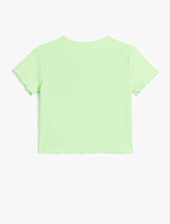 Palmiye Desenli Pencere Detaylı Kısa Kollu Bisiklet Yaka Tişört