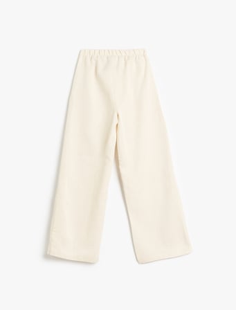 Beli Bağcıklı Viskon ve Keten Karışımlı Bol Paça Pantolon