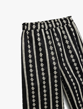 Beli Lastikli Pamuklu Brodeli Pantolon