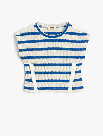 Ajurlu Kolsuz Çizgili Bluz Bisiklet Yaka 