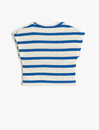 Ajurlu Kolsuz Çizgili Bluz Bisiklet Yaka 