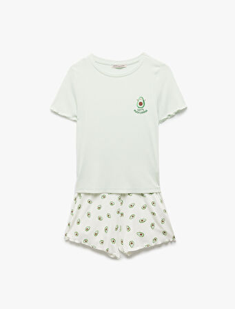 Viskon Avokado Baskılı Şortlu Pijama Takımı
