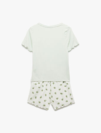 Viskon Avokado Baskılı Şortlu Pijama Takımı