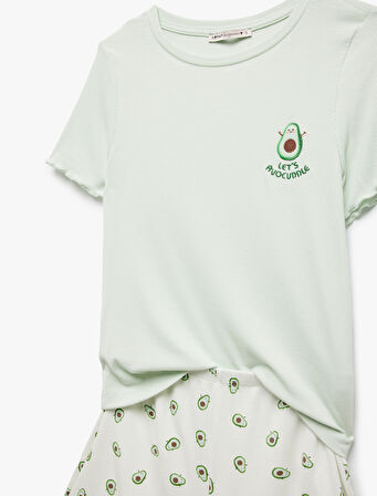 Viskon Avokado Baskılı Şortlu Pijama Takımı