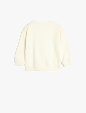 Palmiye Baskılı Bisiklet Yaka Uzun Kollu Pamuklu Şardonlu Sweatshirt