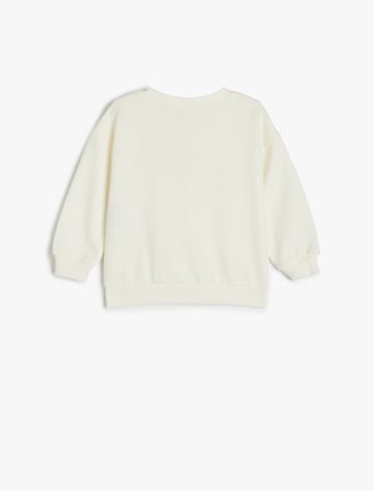 Baskılı Uzun Kollu Bisiklet Yaka Pamuklu Sweatshirt