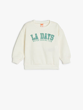 Baskılı Uzun Kollu Bisiklet Yaka Pamuklu Sweatshirt