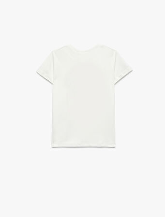 Çiçek Baskılı Kısa Kollu Bisiklet Yaka Pamuklu Tişört