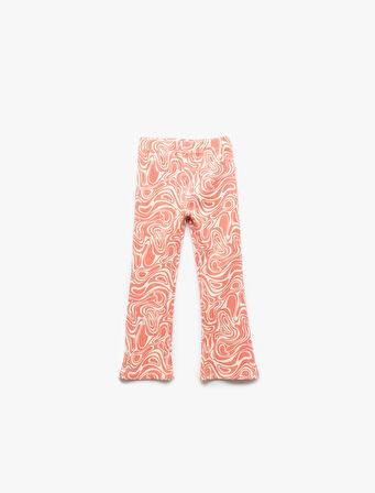 Pamuklu Beli Lastikli Desenli İspanyol Paça Tayt