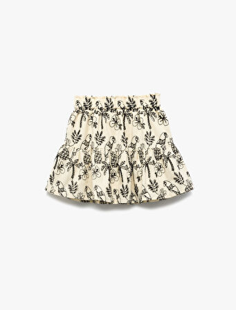 Beli Lastikli Katlı Desenli Pamuklu Etek