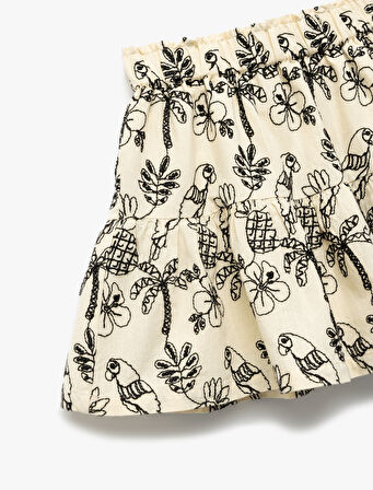 Beli Lastikli Katlı Desenli Pamuklu Etek