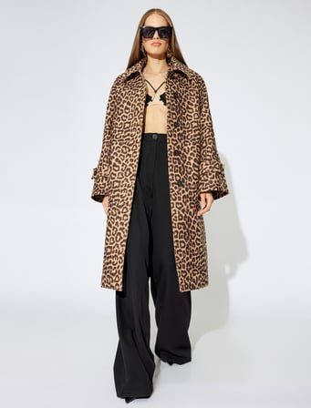 Koton X Zeynep Bastık - Leopar Desenli Oversize Kaban