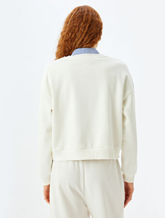 Üç İplik Şardonlu Bisiklet Yaka Pamuklu Basic Sweatshirt