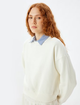Üç İplik Şardonlu Bisiklet Yaka Pamuklu Basic Sweatshirt