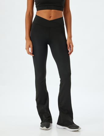 İspanyol Paça Spor Tayt Yüksek Bel Dikiş Detaylı Slim Fit İnterlok