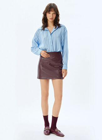 Koton Slim Fit Gömlek Yaka Mavi Kadın Gömlek 5WAK60084PW6S5