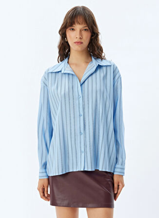 Koton Slim Fit Gömlek Yaka Mavi Kadın Gömlek 5WAK60084PW6S5