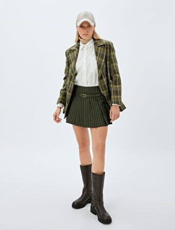 Düşük Bel Kemerli Mini Pileli Etek