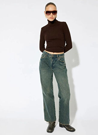 Koton Balıkçı Yaka Slim Fit Kahve Kazak Kadın 5WAK90512HT