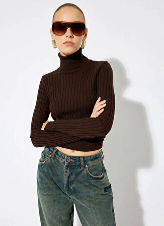 Koton Balıkçı Yaka Slim Fit Kahve Kazak Kadın 5WAK90512HT