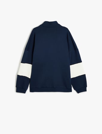 Yarım Fermuarlı Slogan Baskılı Oversize Şardonlu Sweatshirt