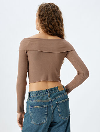 Uzun Kollu Tişört Katlı Yaka Düğmeli Slim Fit