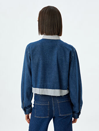 Kot Gömlek Crop Uzun Kollu Klasik Yaka Cep Detaylı Düğmeli