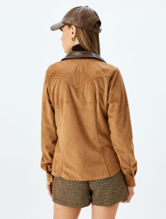 Suni Deri Yaka Fitilli Kadife Çıtçıt Düğmeli Gömlek